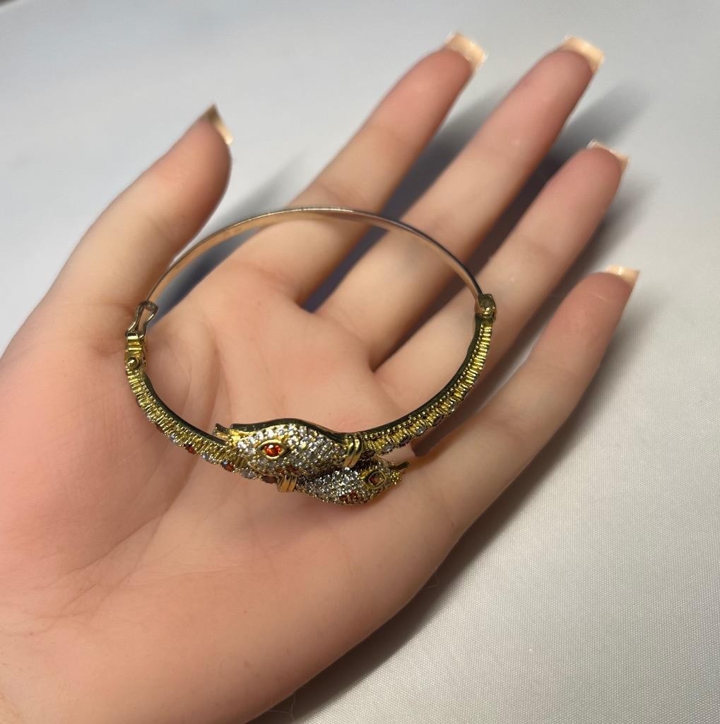 REAL Citrine & White Sapphire Snake Bracelet 14K Gold on SOLID 925 Egyptian Rev