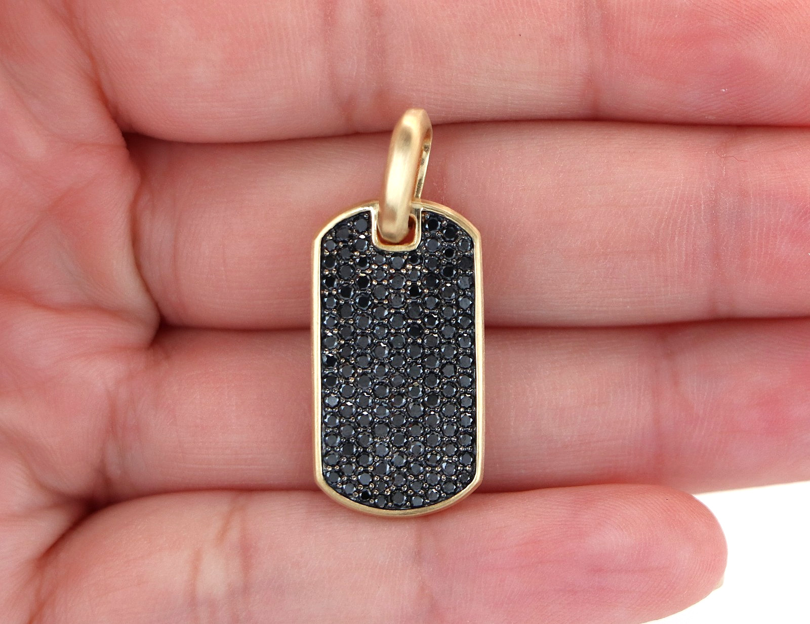 $4,500 David Yurman 18K Yellow Gold Pave Black Diamond 27mm Chevron Tag Pendant