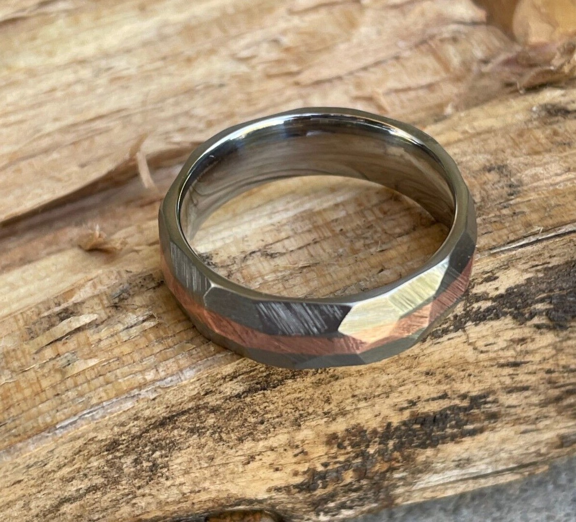 Facet/Ground Profile Copper Titanium Band, Pictured at 6mm, Made to Order