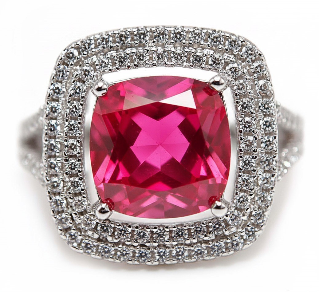 12CT Heat Treated Rubellite Tourmaline 925 Sterling Silver Ring Sz 6,7,8,9 QB1