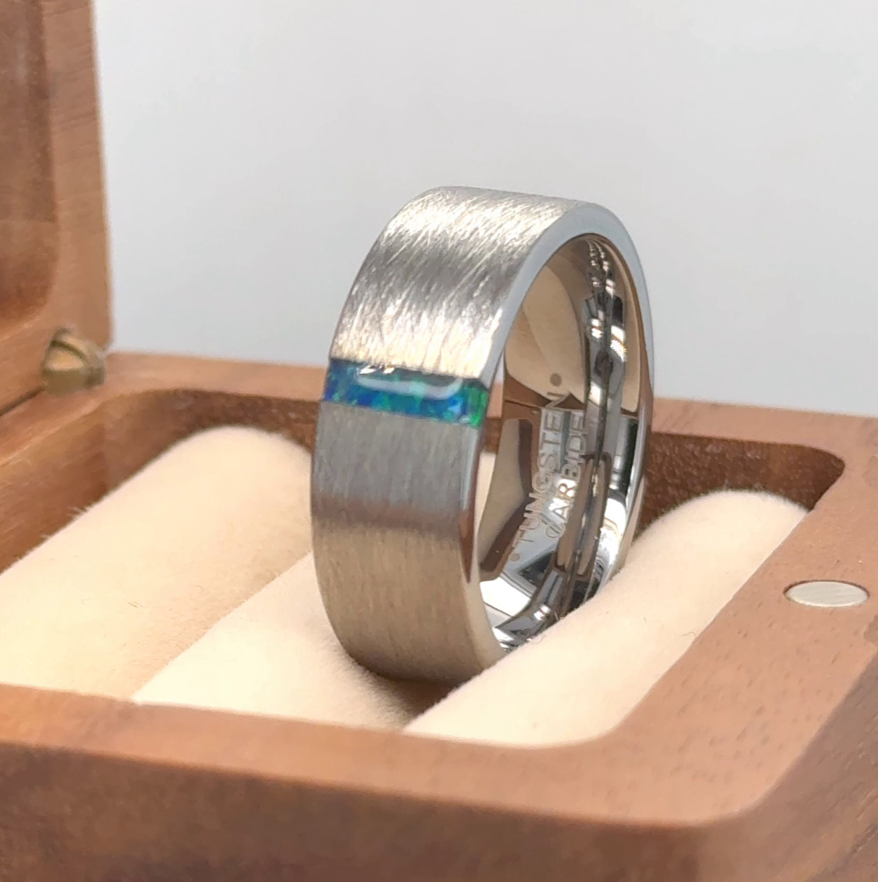 Pipe Cut Tungsten Wedding Rings Opal Engagement Ring Ice Brushed Lime Opal Ring