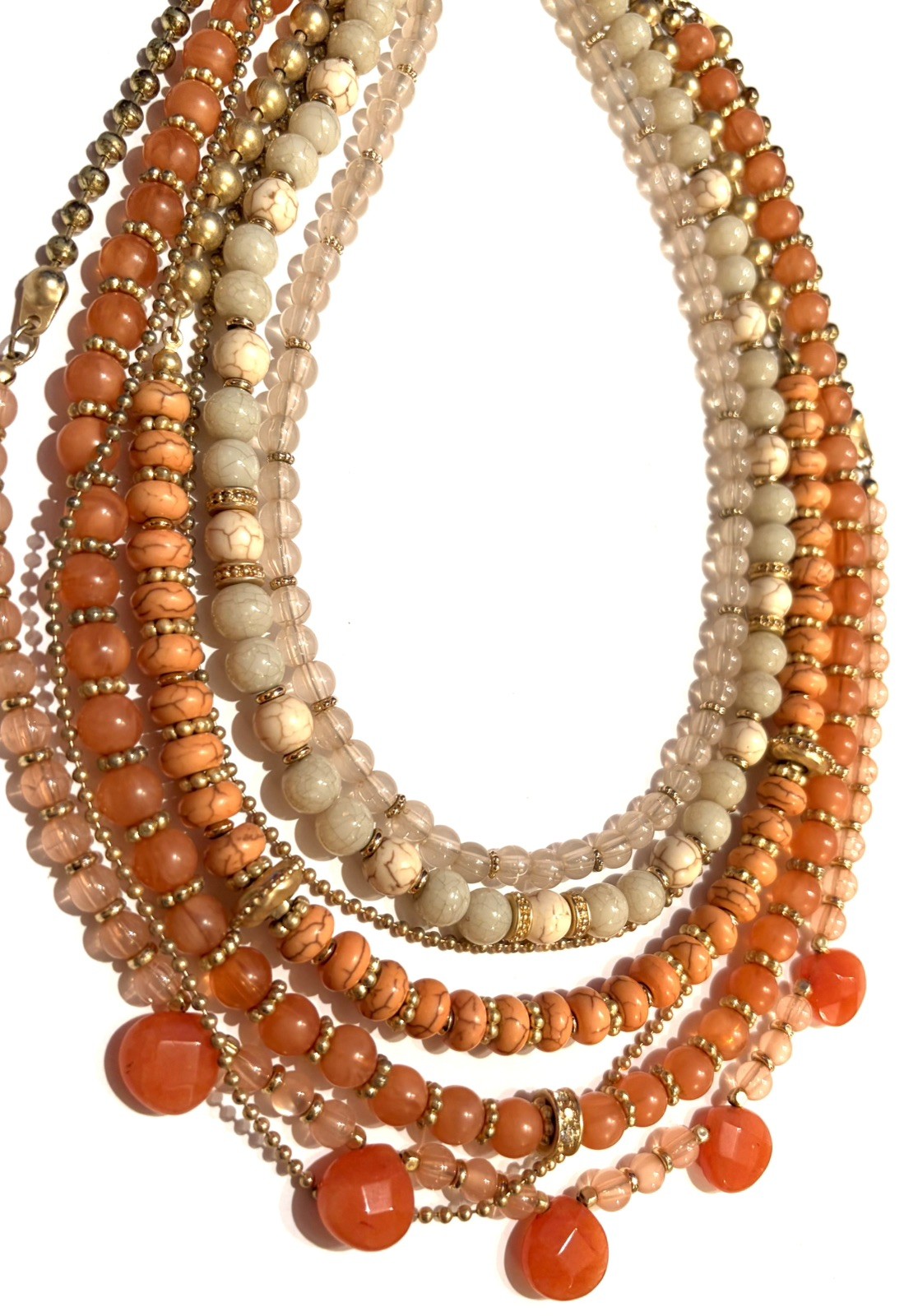 Chico’s Statement Layered Necklace Beaded Glass Stone 18-21” Adjustable