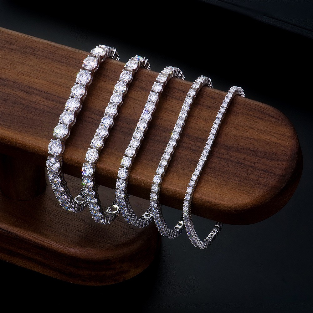 2-6mm MOISSANITE Tennis Chain Bracelet Men 925 Sterling Silver Valentine’s Day