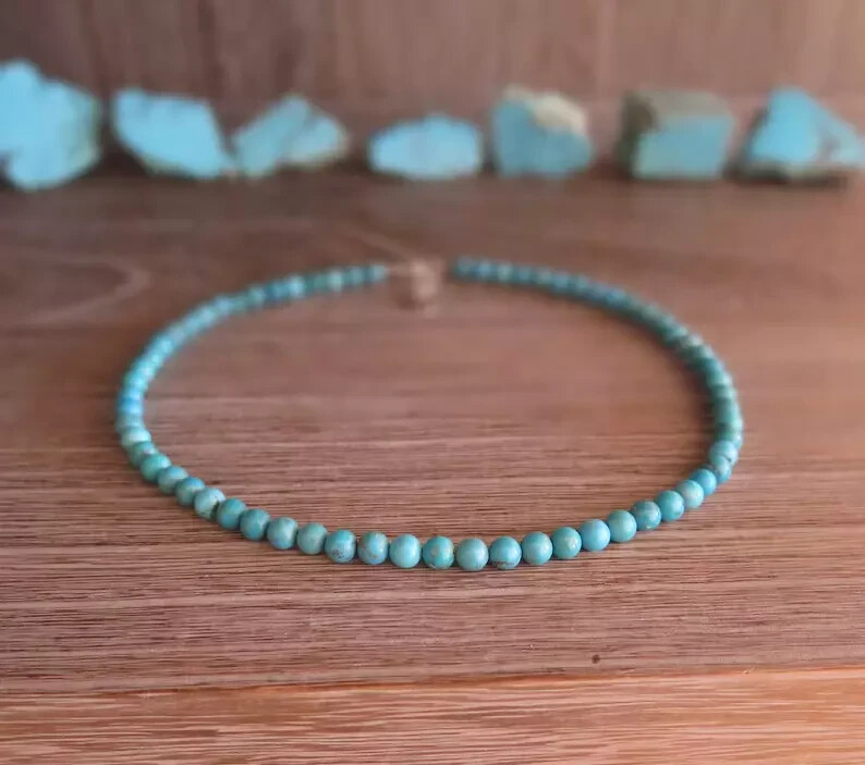 Natural Blue Turquoise Gemstone Beads Choker 3mm Healing Women’s Necklace Gift