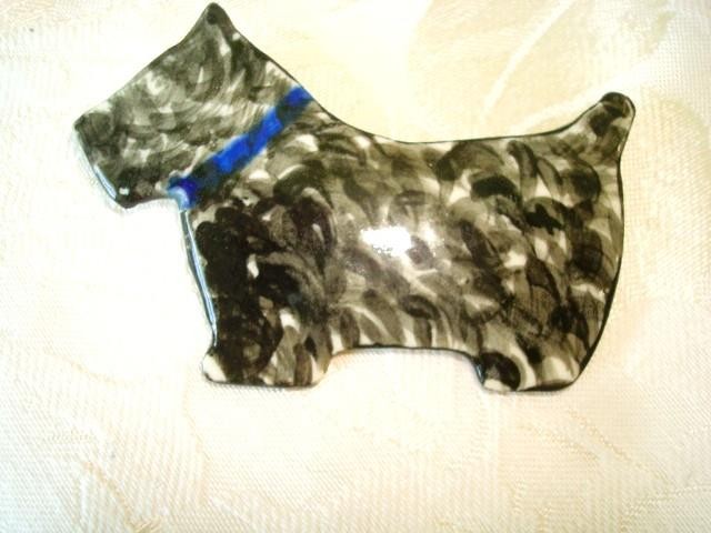 Large Vintage Ceramic Scottie Dog Scottish Terrier Brooch 2 1/8 x 3 In. KJ