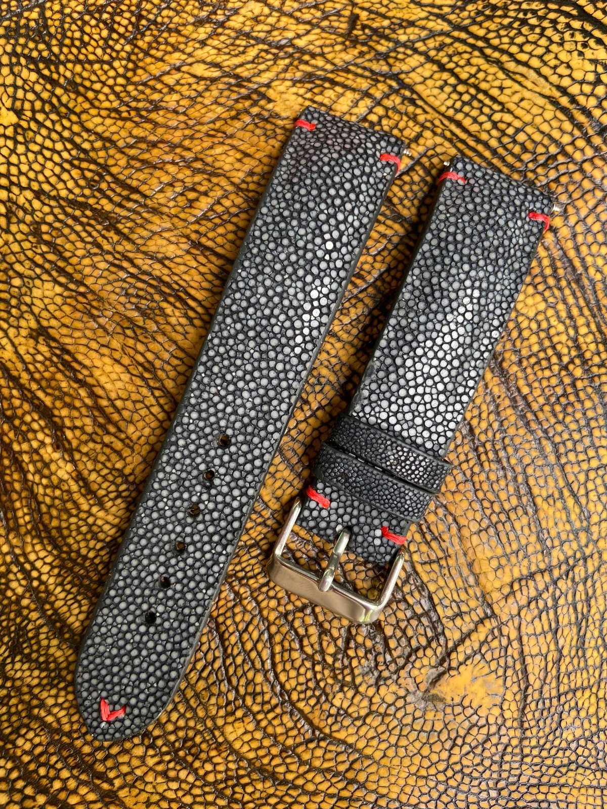 Black Stingray Leather Watch Strap Band, Size 18mm 19mm 20mm 21mm 22mm 24mm 26mm