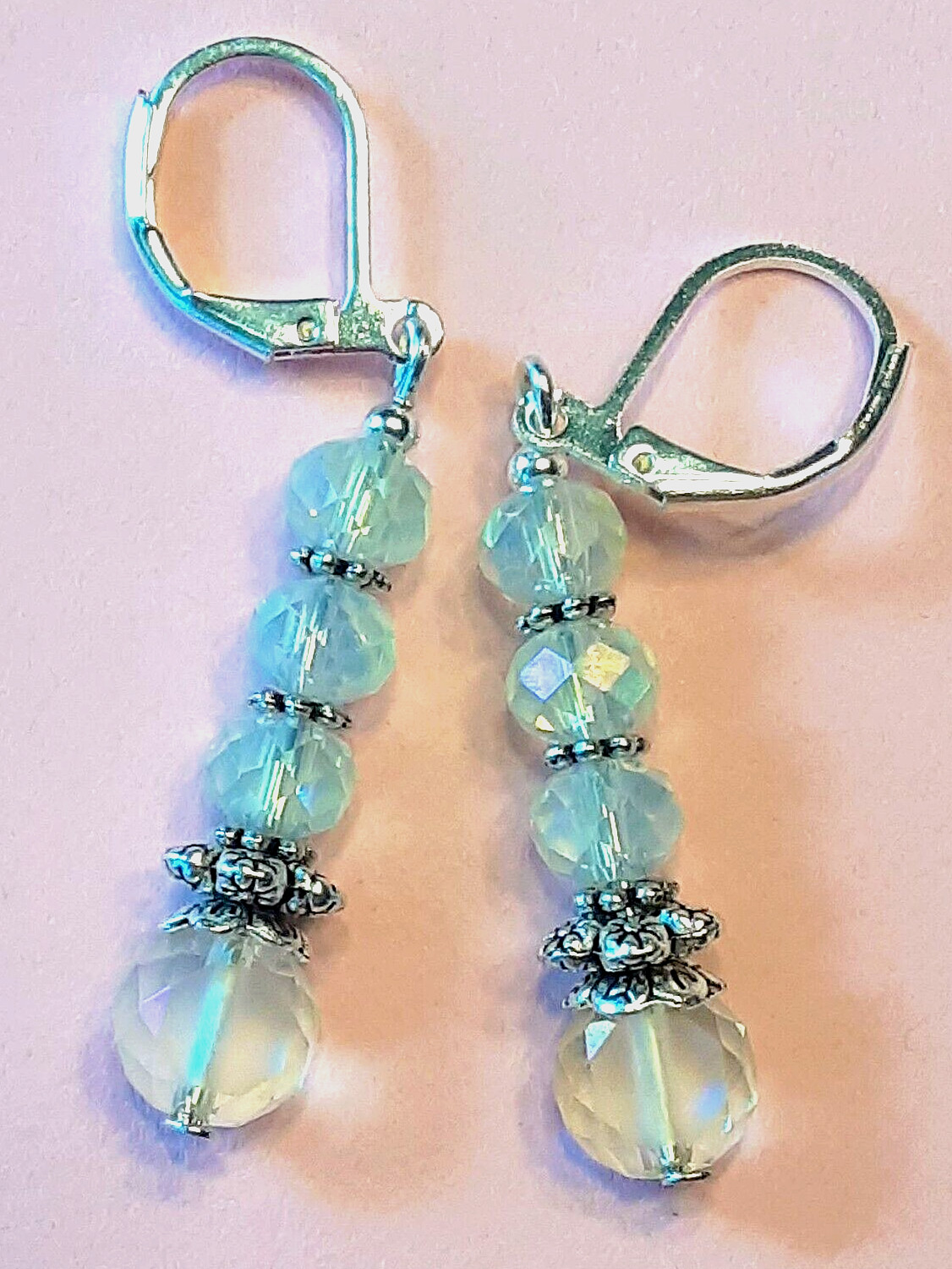 CLOUDY CHAMPAGNE FROSTED crystal earring SP LEVERBACK handcrafted #300-1