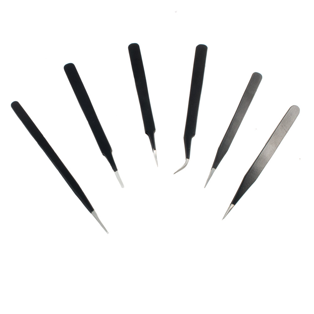 Tweezers Fine Tip Epoxy Coated Non-Magnetic Set of 6 – 57-159