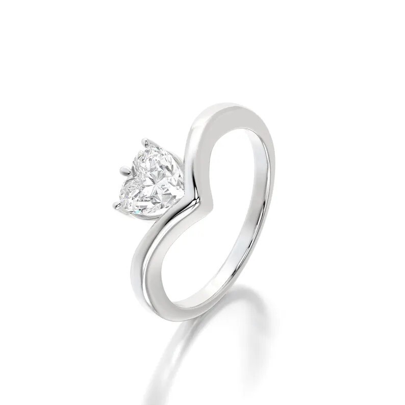 1.00 CT Heart EF VS/SI Lab Grown Diamond Women’s Engagement Ring 14K Yellow Gold