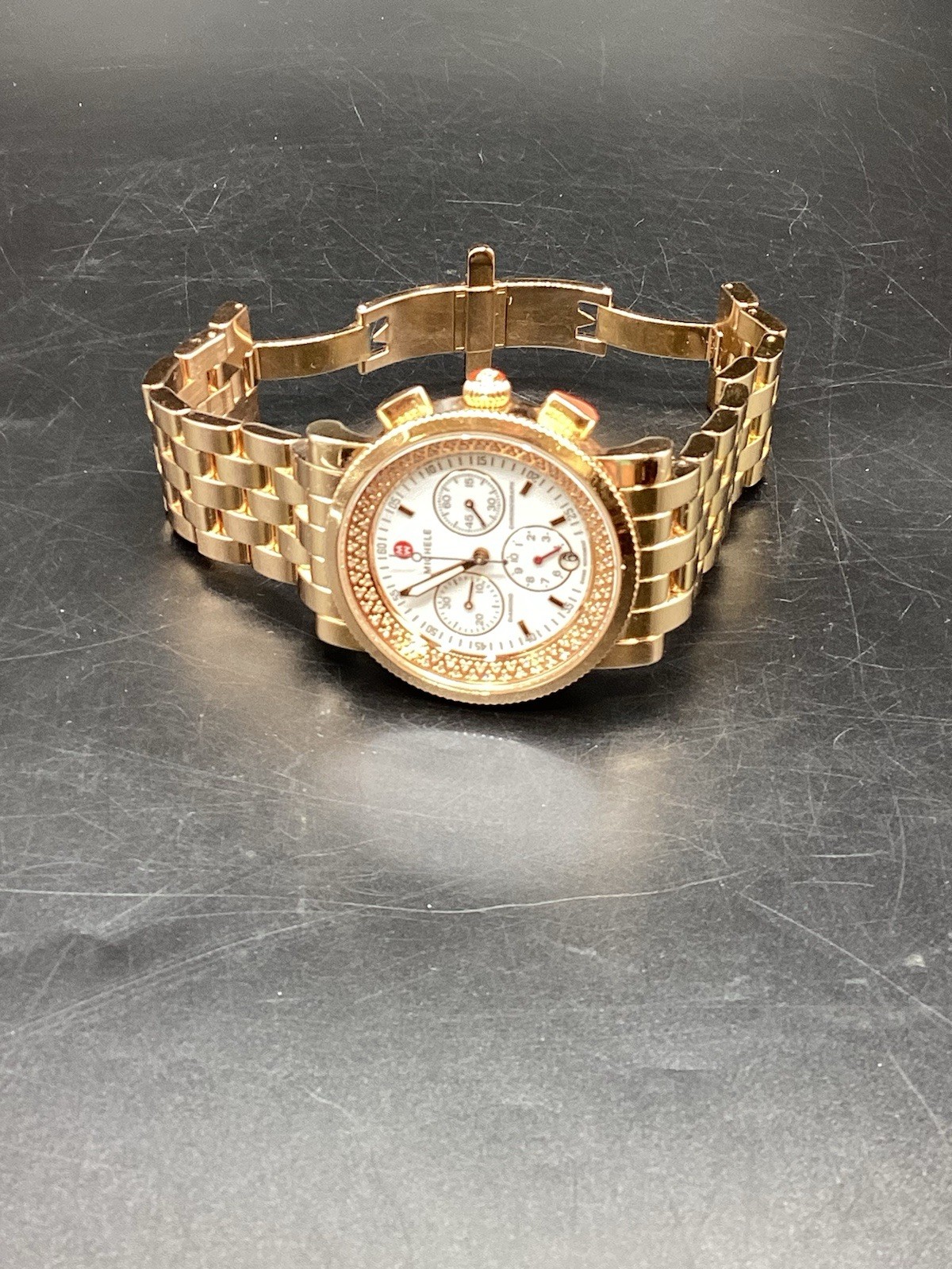 MICHELE (MW01C01G1001) Diamond Rose Gold White Dial Chrono Watch-Free Shipping