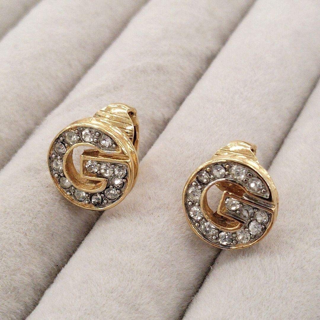 Excellent+++++ GIVENCHY G Logo Crystal Stud Earrings
