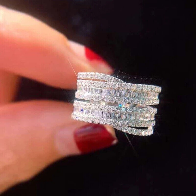 4.20Ct Lab Created Diamond Baguette Eternity Wedding Band 14K White Gold Plated