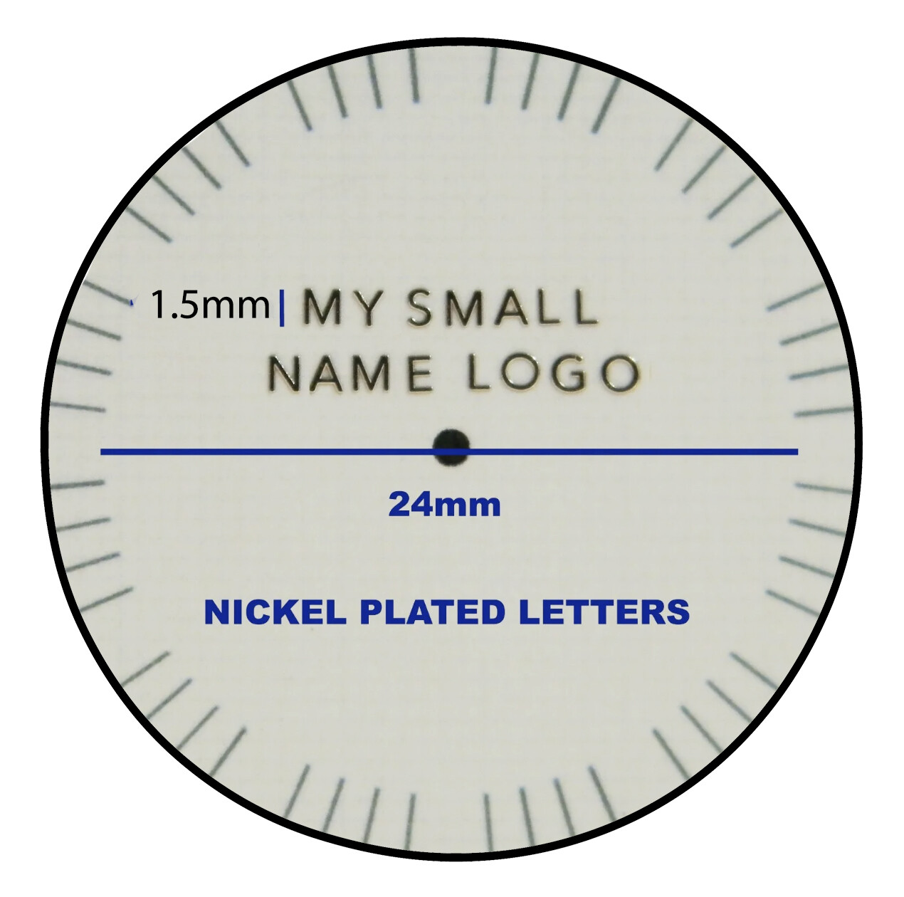 Micro logo emblem Small letters gold silver watch Metal Nickel CAPS Alphabet