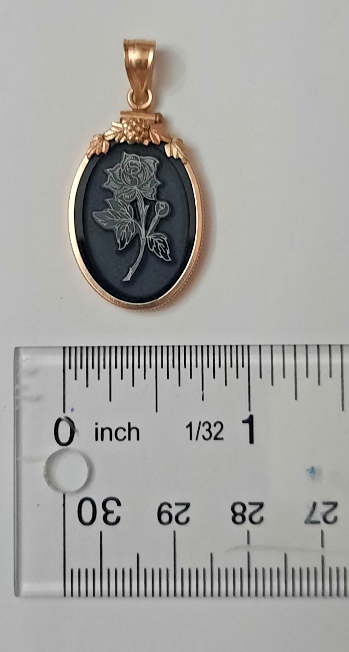 Black Hills Gold 10k Coleman Rose Onyx Bezel Pendant