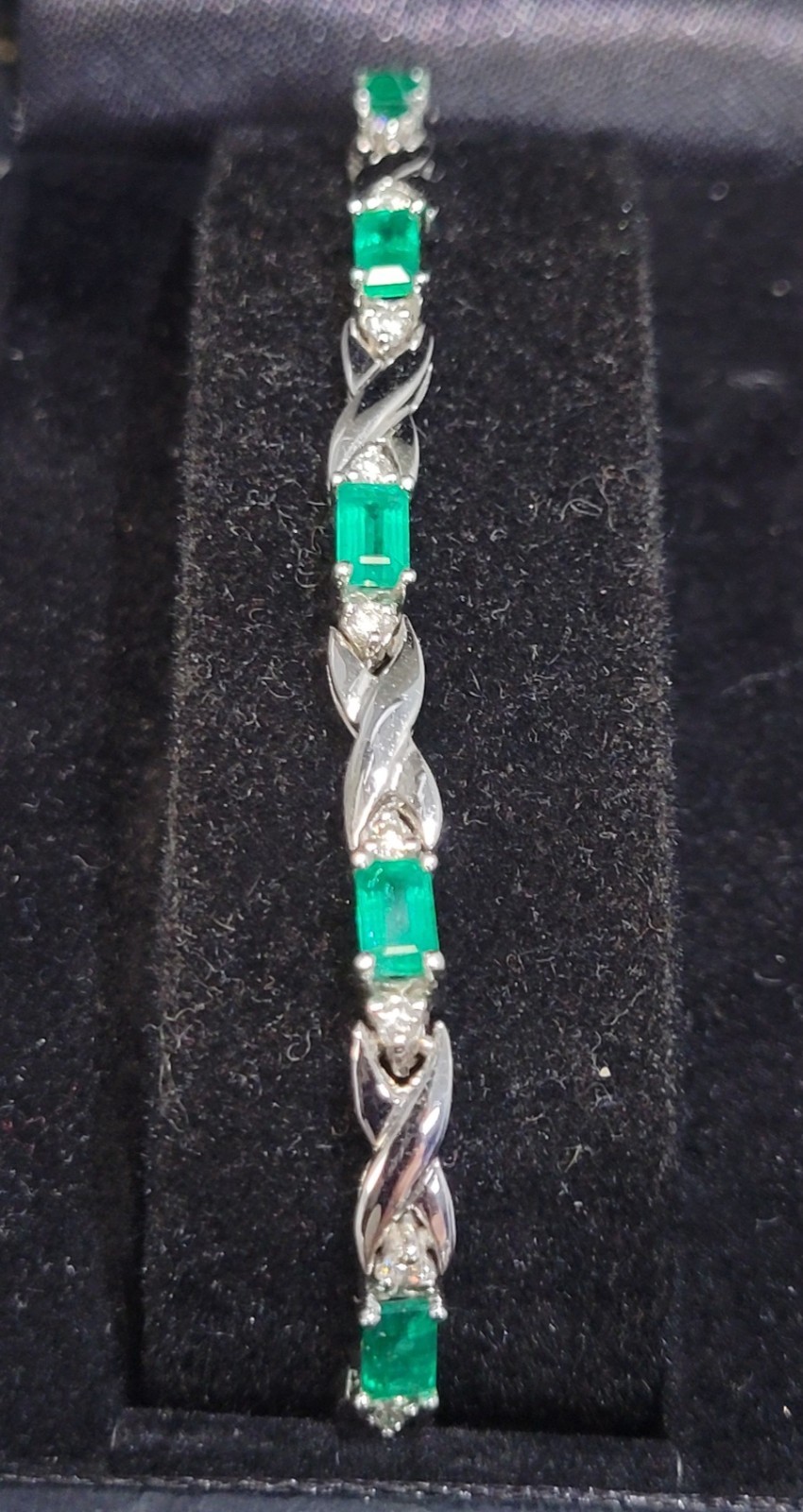 18k White Gold 3.3 cttw Gorgeous Emeralds and .63 cttw Diamond Bracelet