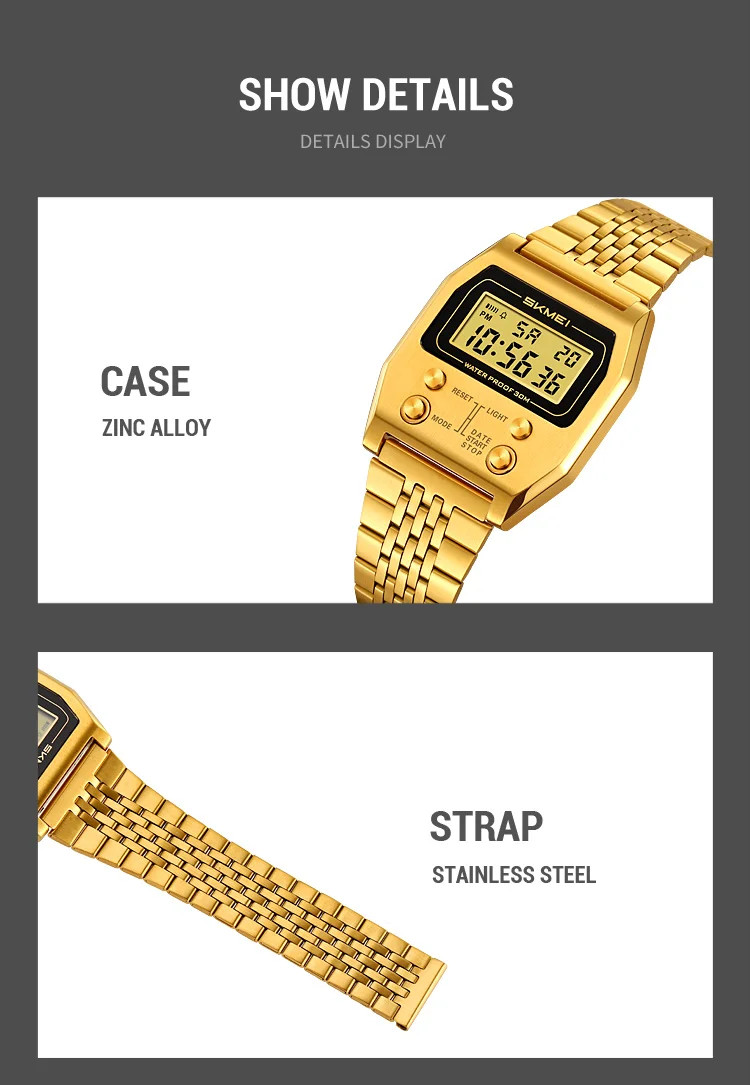 SKMEI 2460 Men’s Sports Waterproof Digital Watch Stainless Steel Luxury Retro LE