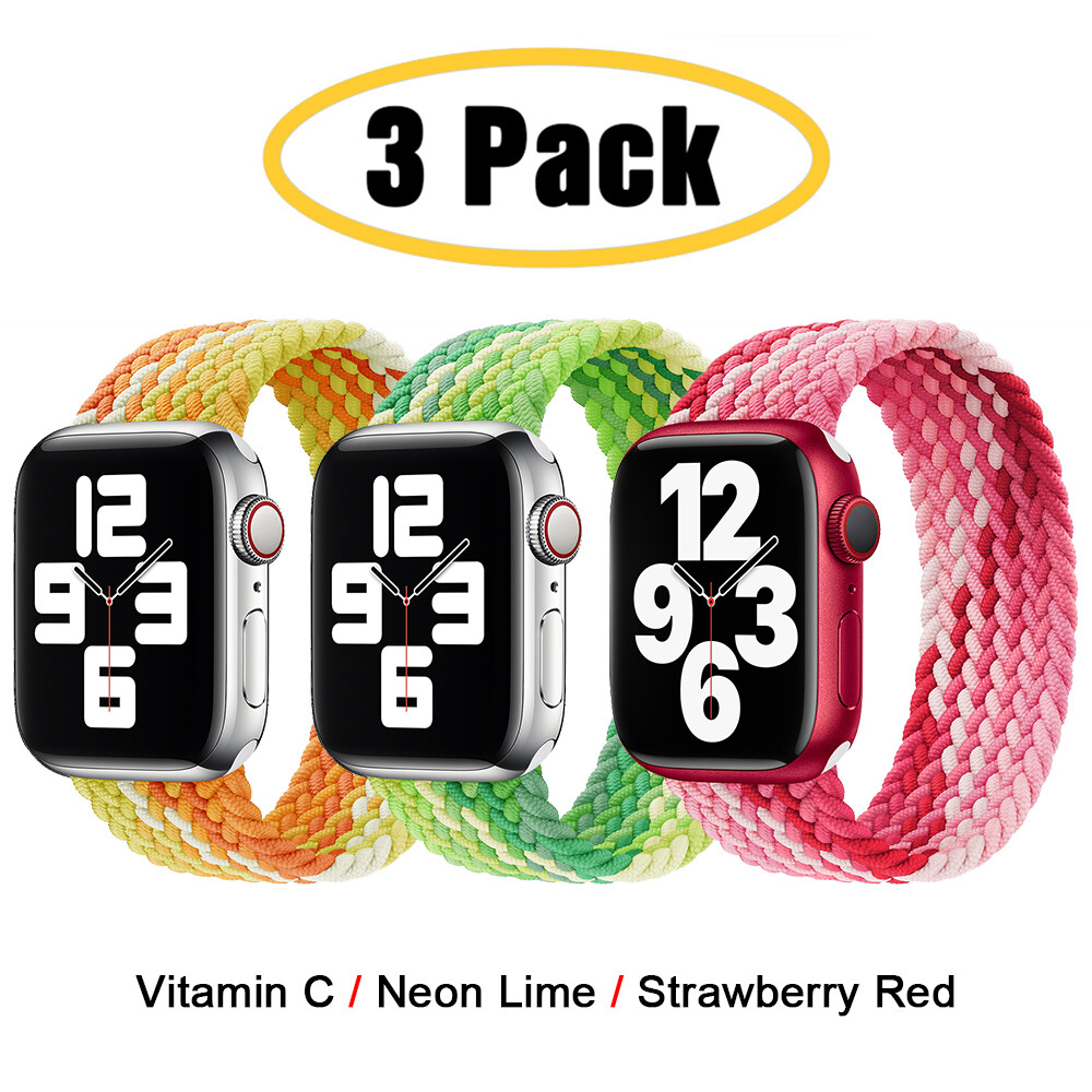For Apple Watch 11 10 9 8 7 6 5 4 44/45/49mm 3 PACK Braided Solo Loop Band Strap