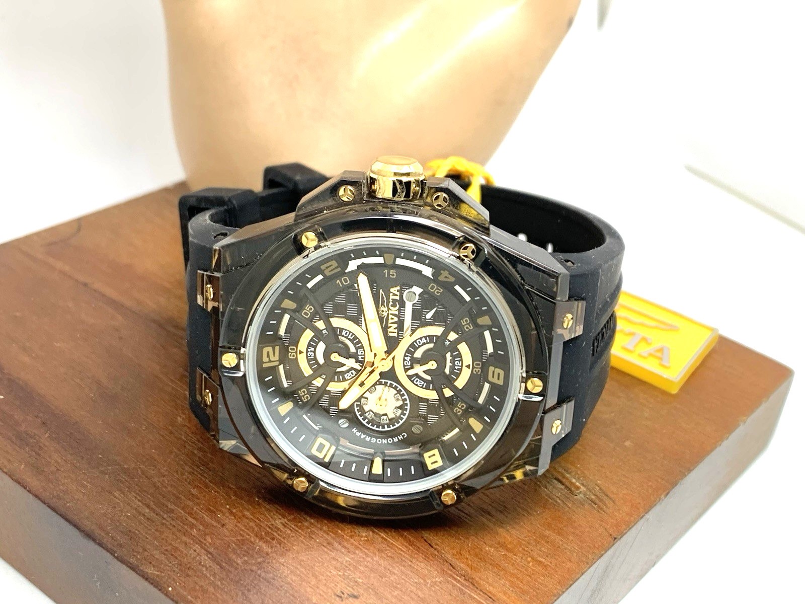 Invicta Men’s Watch 48807 Racing Saphirex Quartz Gold Black Rubber Strap 46mm