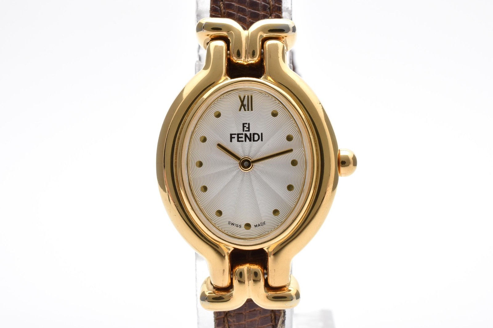 [Box] Fendi 640L Quartz White Oval Gold Plated Changeable 5 Straps Ladies Watch