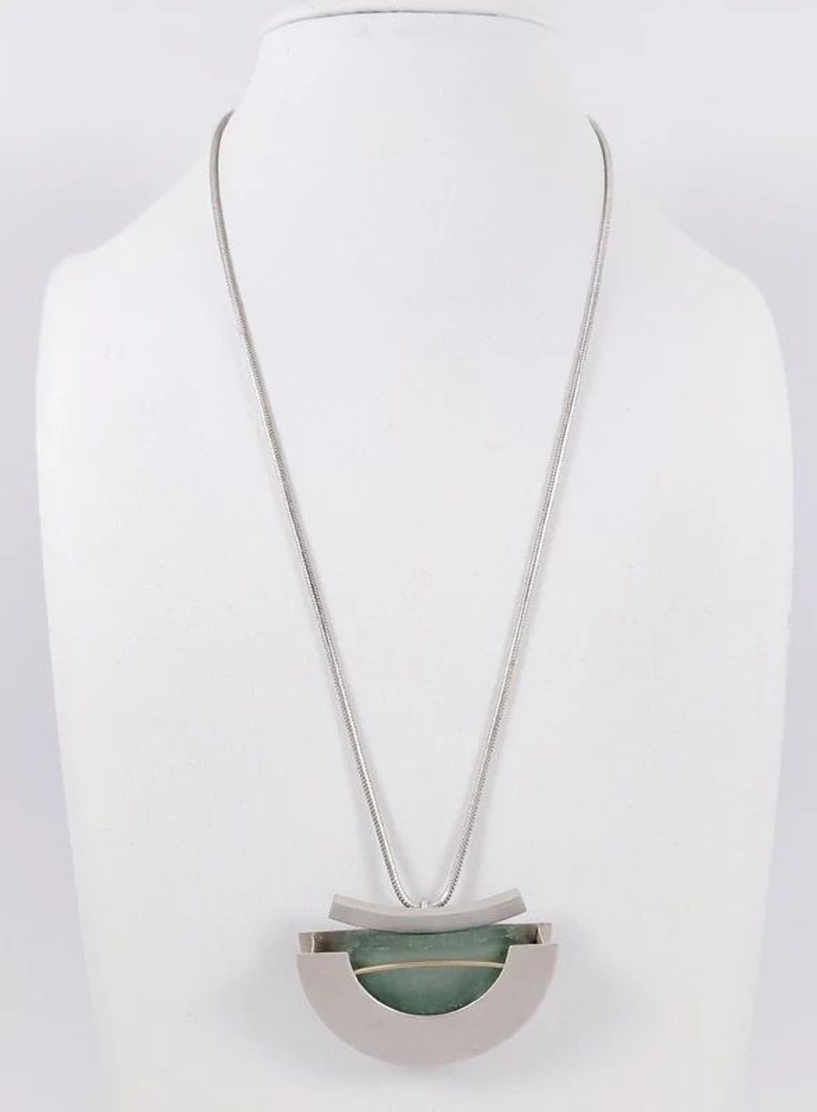 Mar of Santa Barbara 18″ Modernist 925 Silver & Gold Tone Sea Glass Necklace