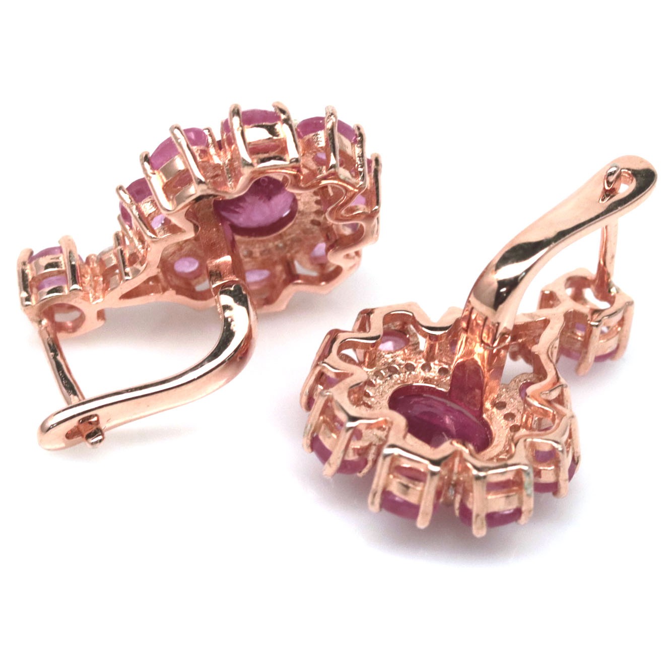 Thai Handmade 7 x 9 mm. Pink Ruby & White Zircon Statement Earrings