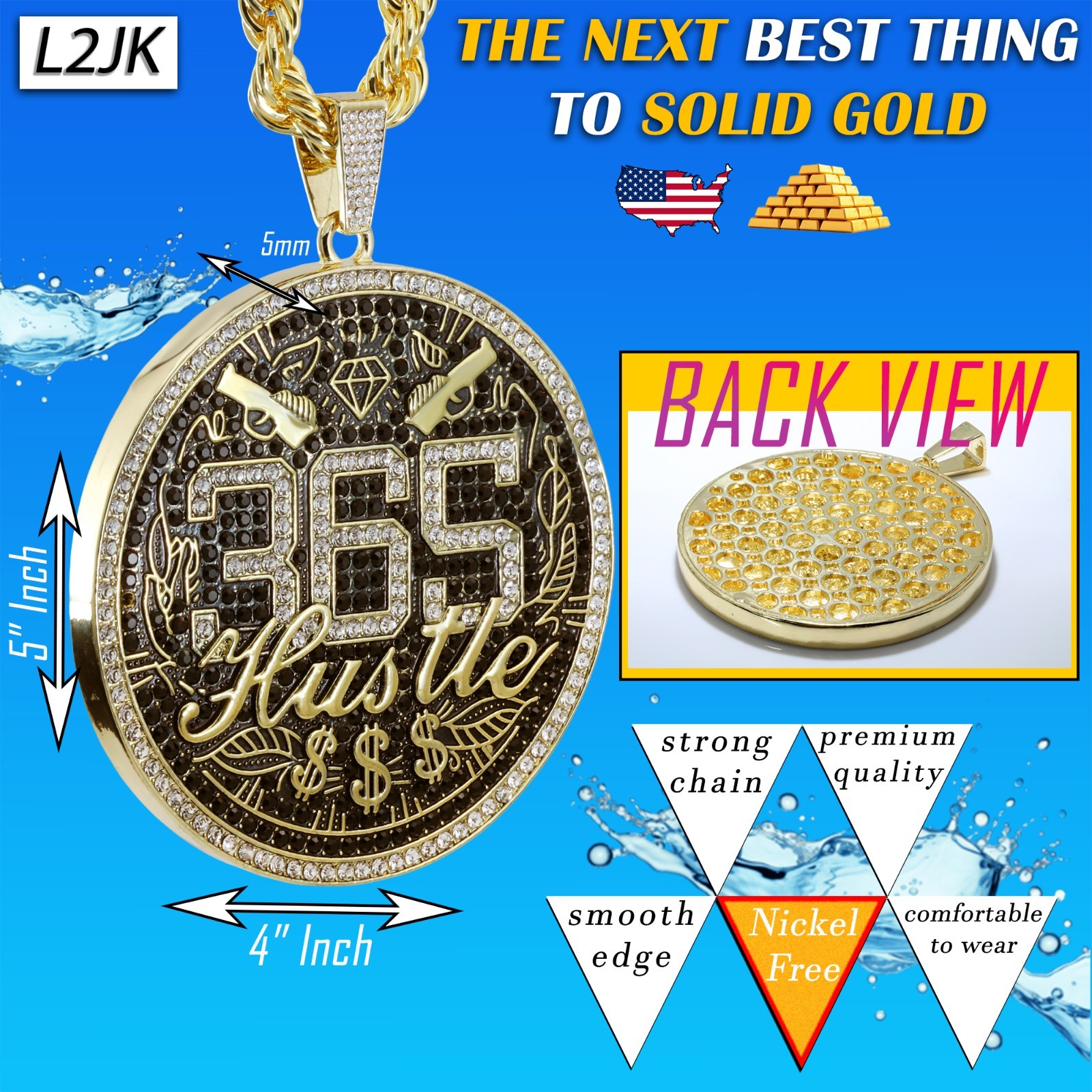 14K Rope Chain 10mm 24″ & 30″ | Medallion 365 Hustle Gold Plated Men XXL Hip Hop
