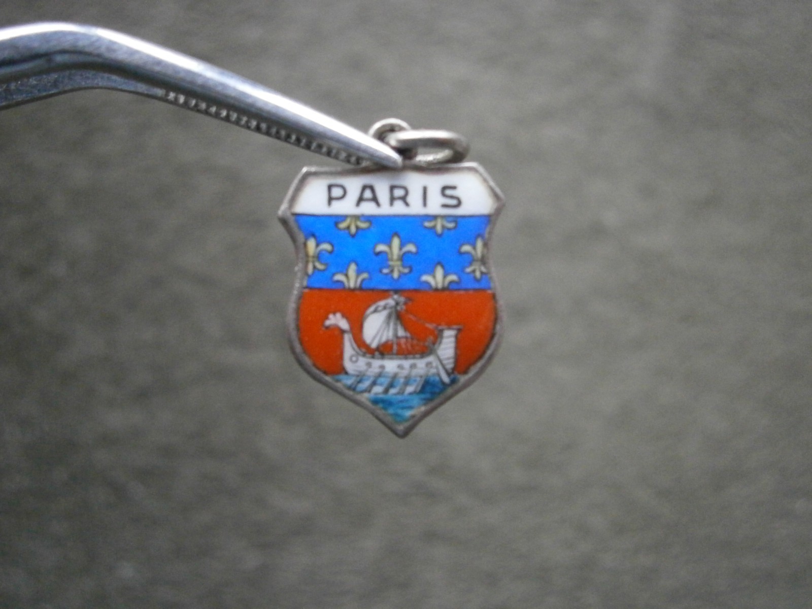 Paris France Vintage 800 Silver Enamel Travel Shield Bracelet Charm Pendant 1.3g