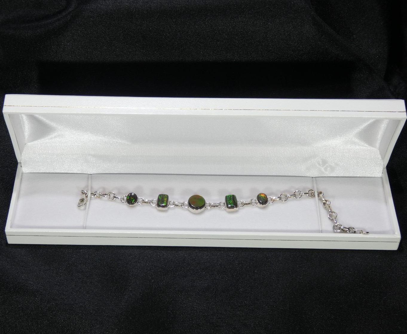 Natural Canadian Ammolite Solid 925 Sterling Silver Bracelet-20 cm
