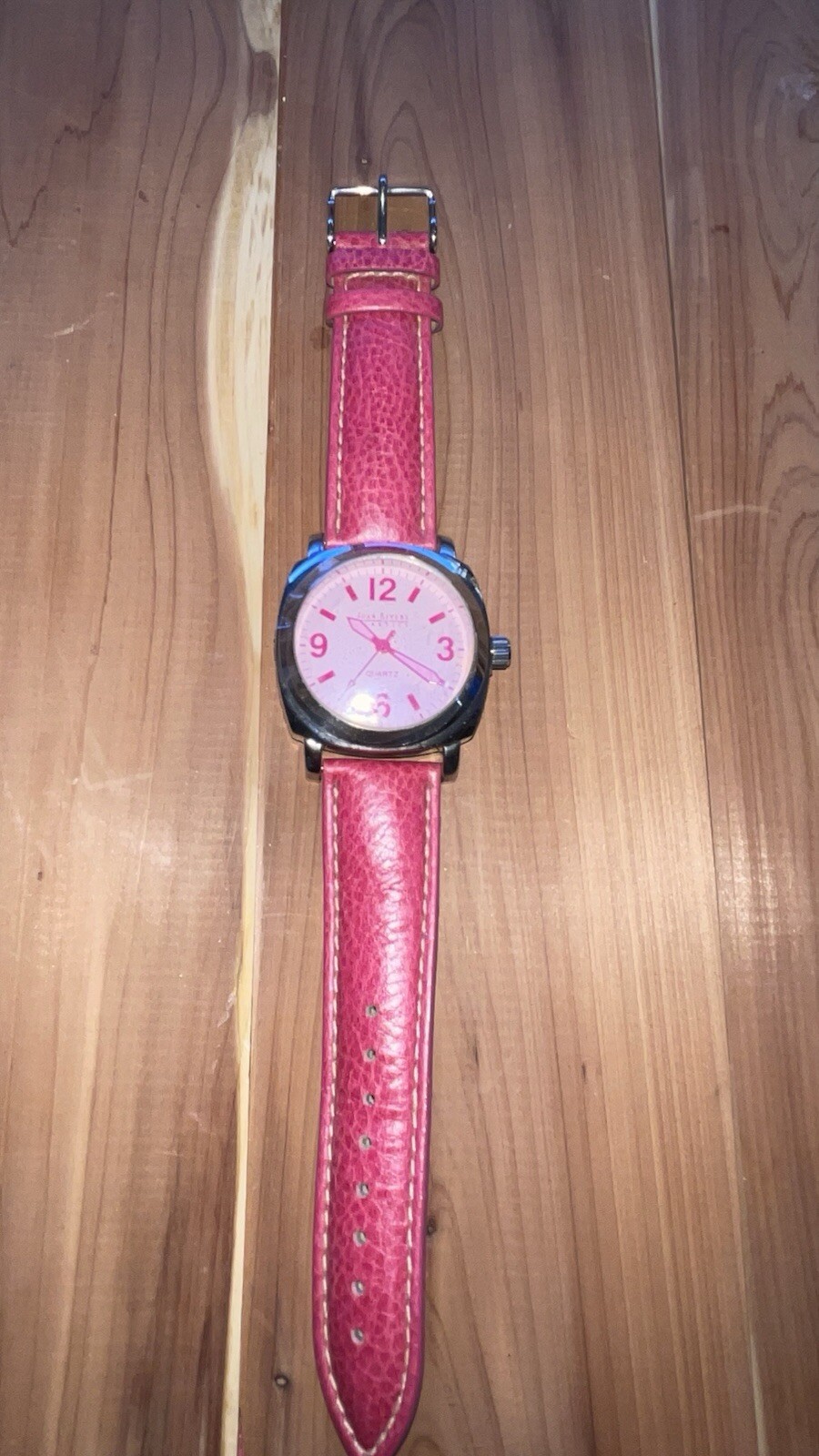 Vintage NewJoan Rivers Classics V377 Silver Pink Leather Band Quartz Watch