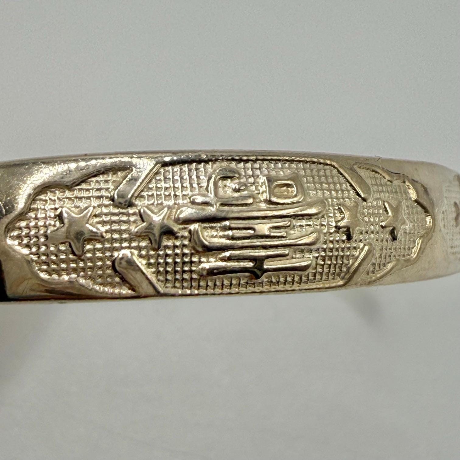 Chinese 925 Sterling Silver Adjustable Engraved Bangle Bracelet