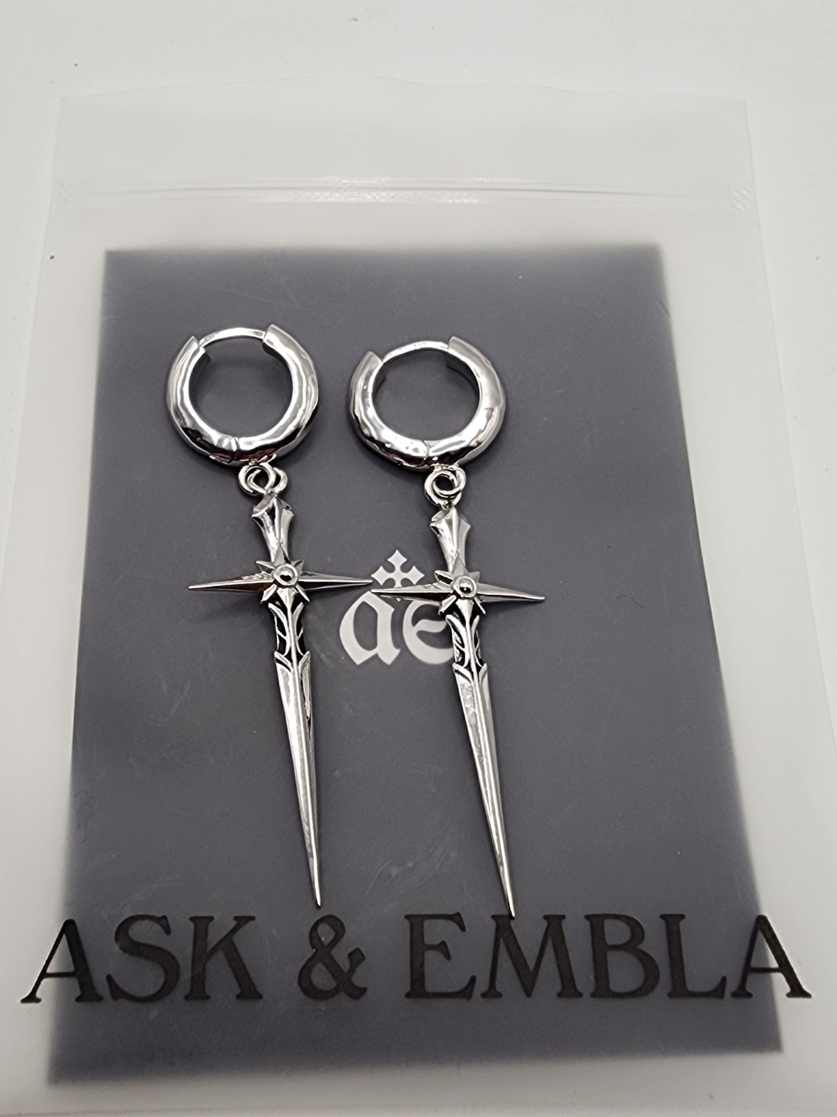 NEW Ask & Embla Ecledia Dagger Hoop Earrings Stainless Steel Goth Sword