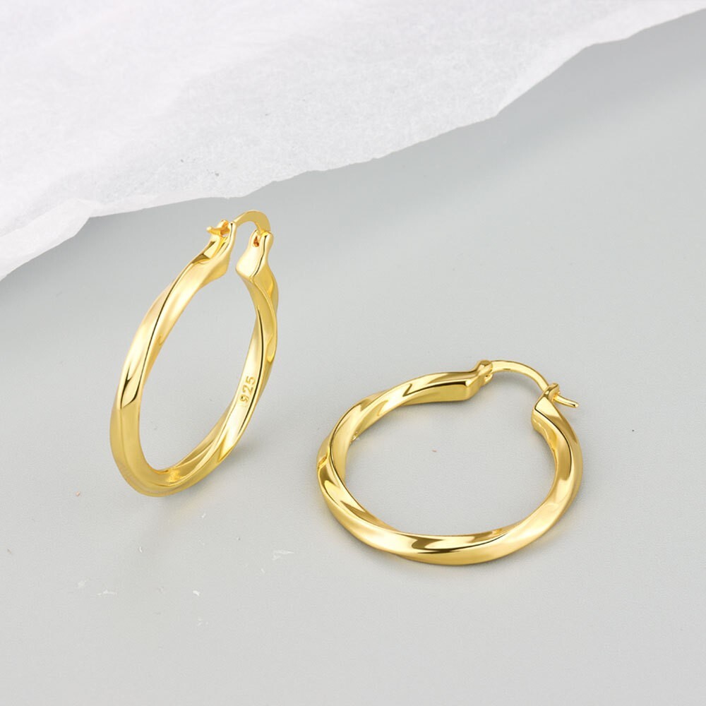 Women Silver Gold Overlay Twist Click-Top Huggie Hoop Earrings 38mm Gift PE