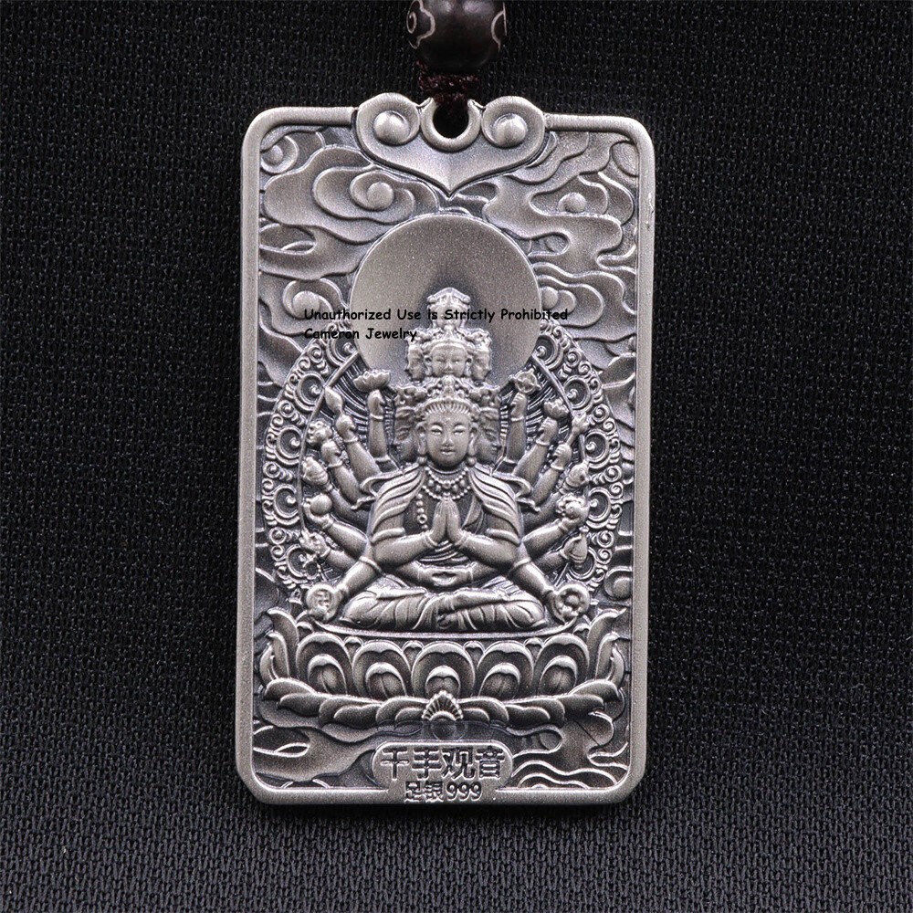 Pure S999 Fine Silver 999 Men Women Zodiac Mouse Oblong Pendant 29-30g 44*27mm