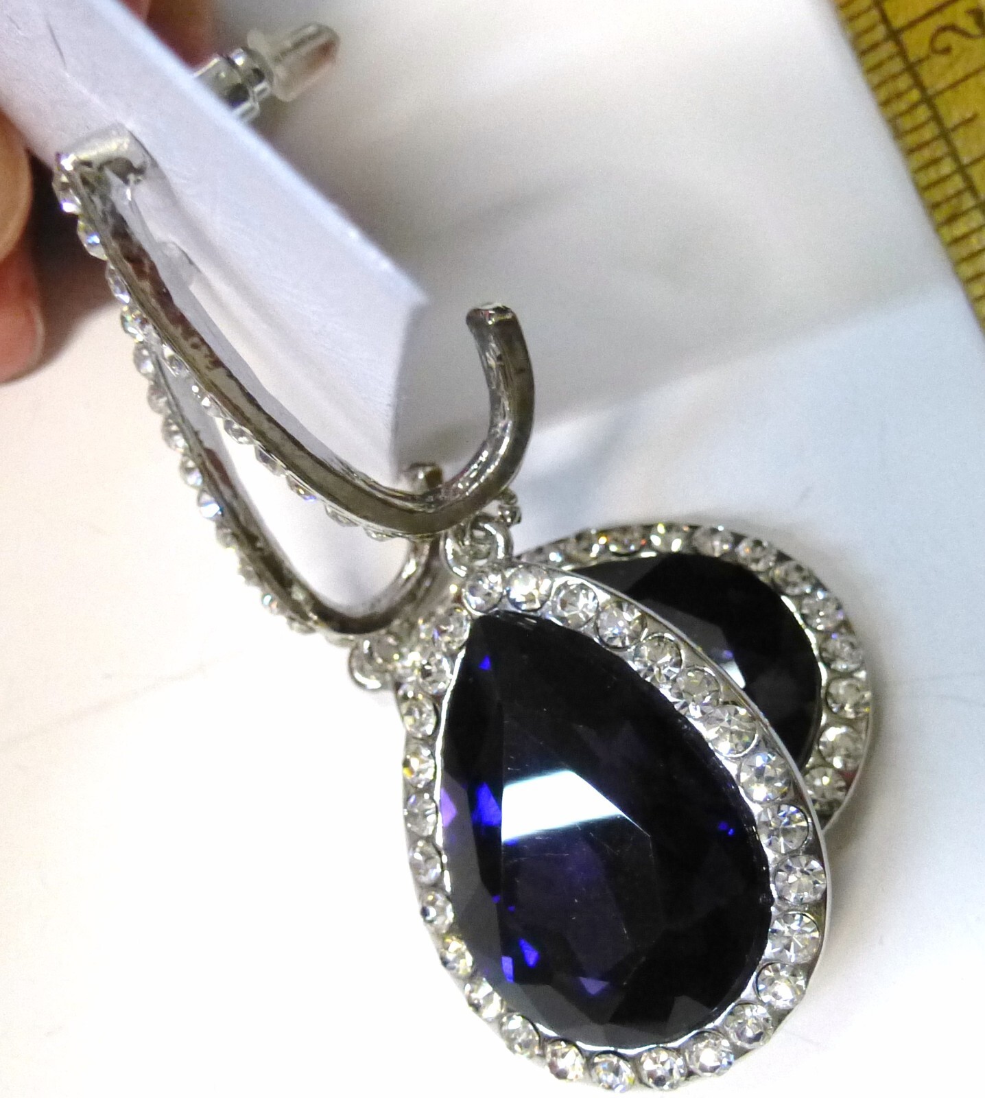 earrings – purple surrounded by rhinestones 2 1/2 inches