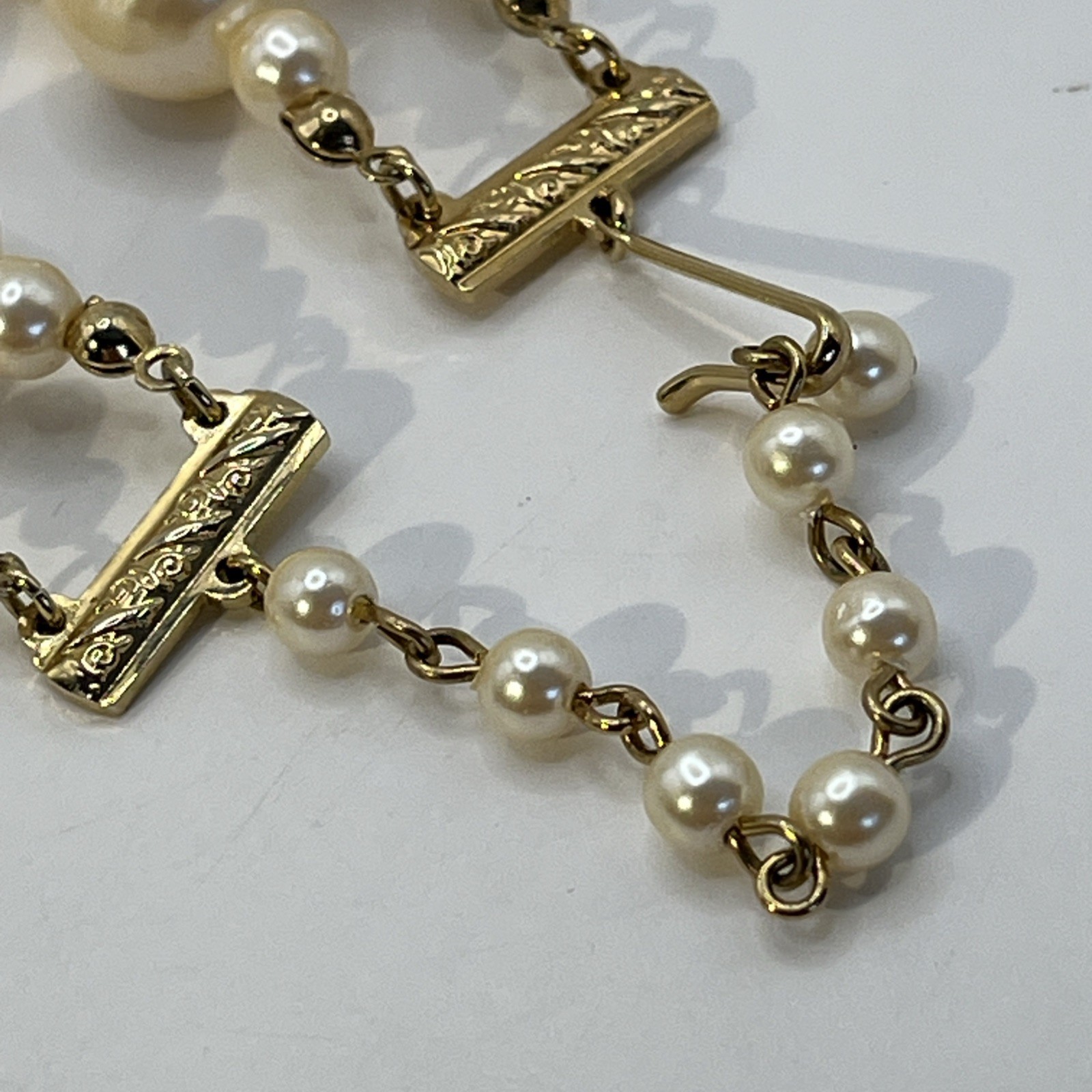 Vintage Champagne Cream Faux Ringed Pearl 2 Strand Necklace Large Pearls