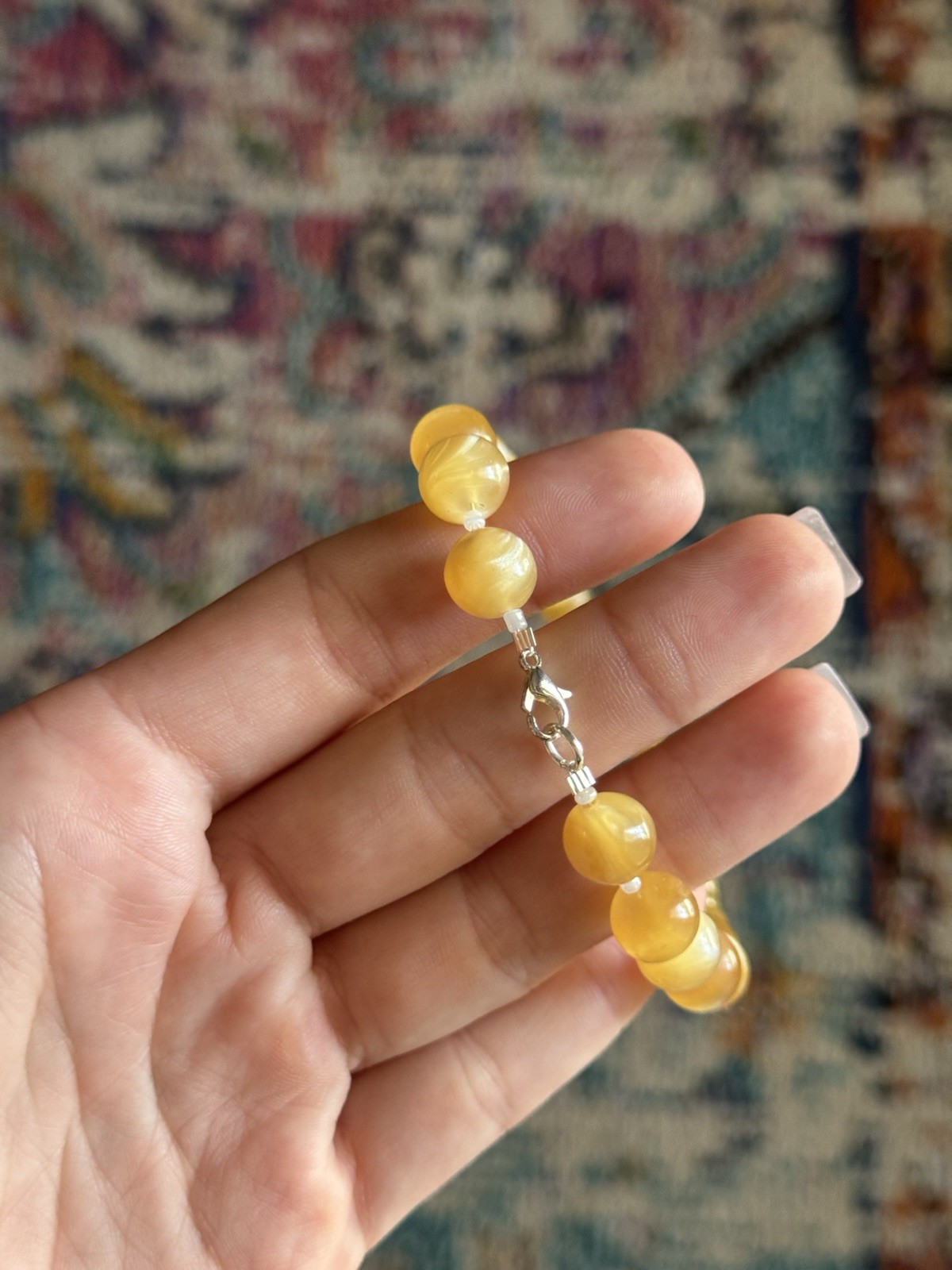 Yellow Plastic Beaded Necklace Ball/Bead Chain Hook Clasp Homemade