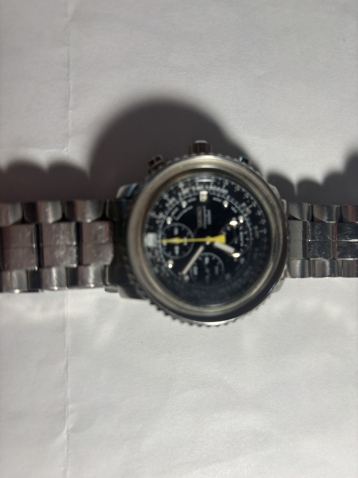 Seiko Flightmaster Quartz Slide Rule Chronograph Date Black Dial SS Bracelet.