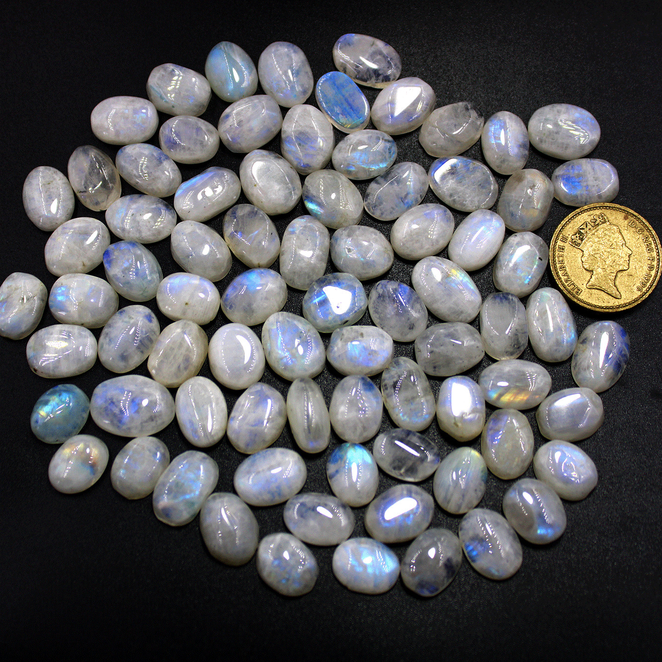 78 Pcs Natural Blue Shine Moonstone 12mm-16mm Oval Cabochon Loose Gemstones Lot