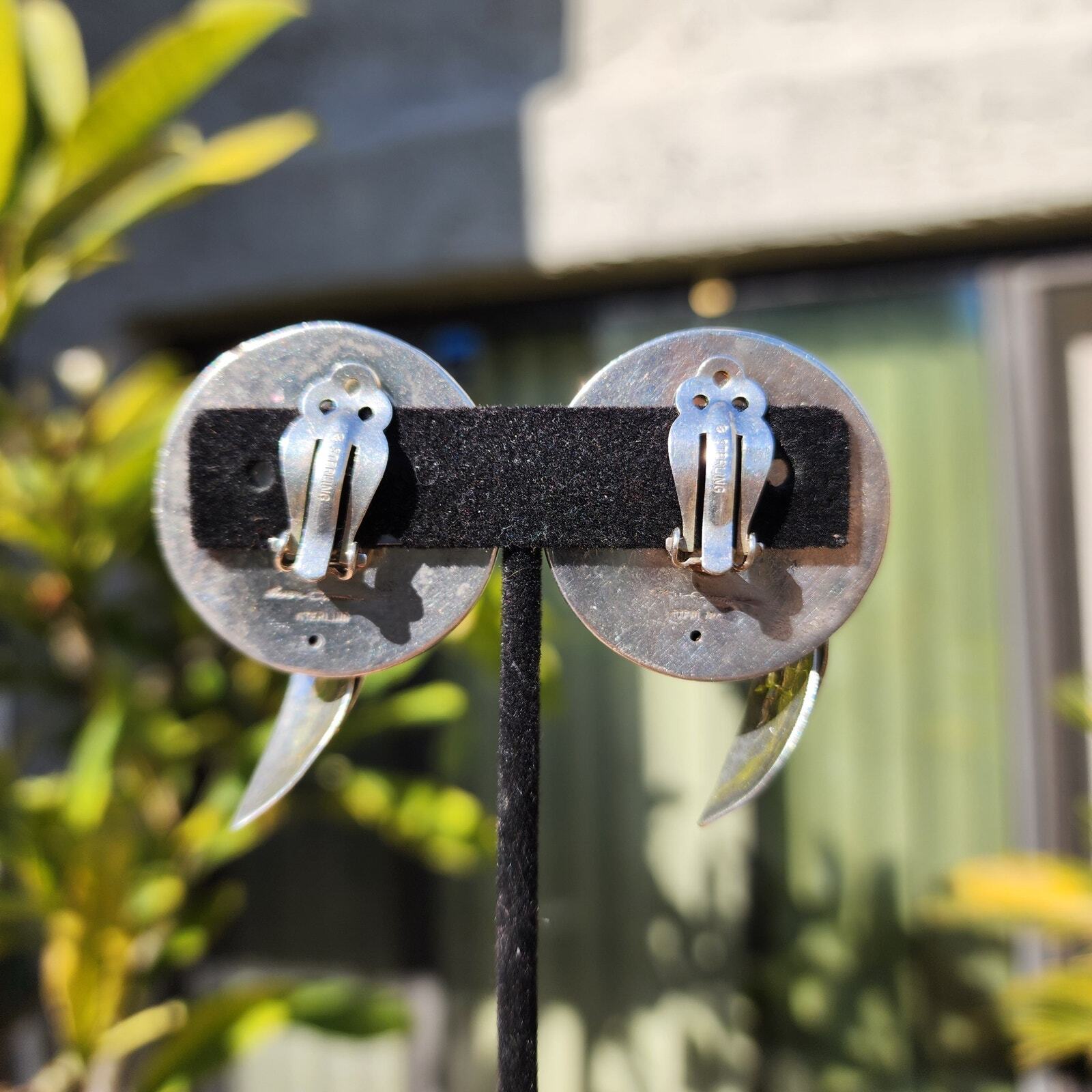 Vtg Susan Cummings Earrings Hammered Sterling Silver Dreamcatcher Feather Clips