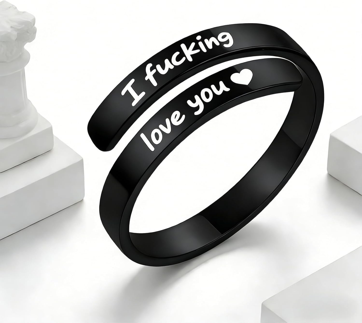 I Fcking Love You Ring, Stainless Steel Engraved Inspirational Words Heart Open