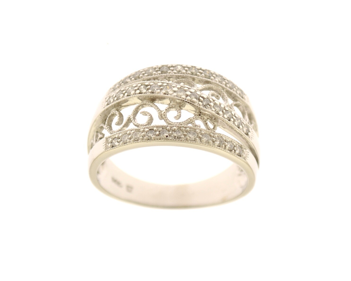 14K White Gold 11.50mm Wide .25 Carat Round Diamond Filigree Band