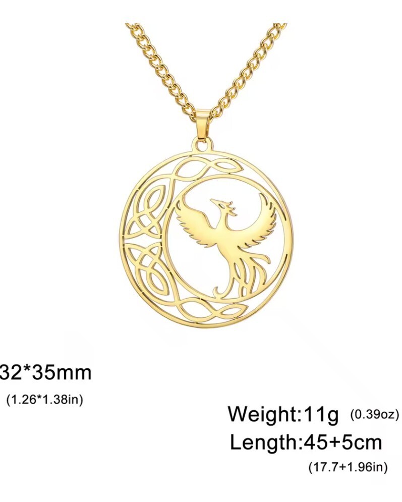 Stainless Steel Celtic Phoenix Necklace with 45 cm (18 in) chain plus 5cm ext