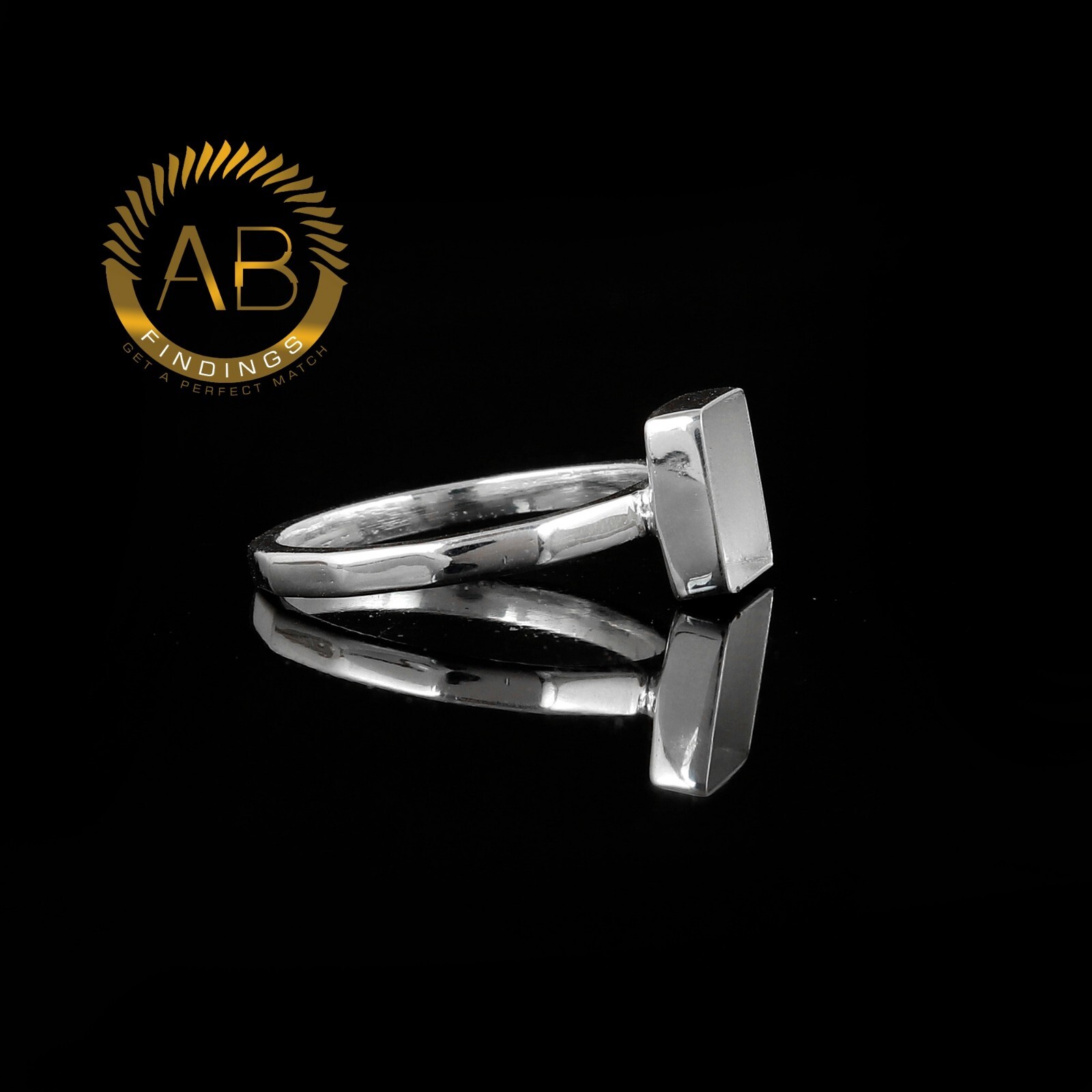 925 Sterling Silver Square Shape Designer Band Blank Bezel Ring Setting