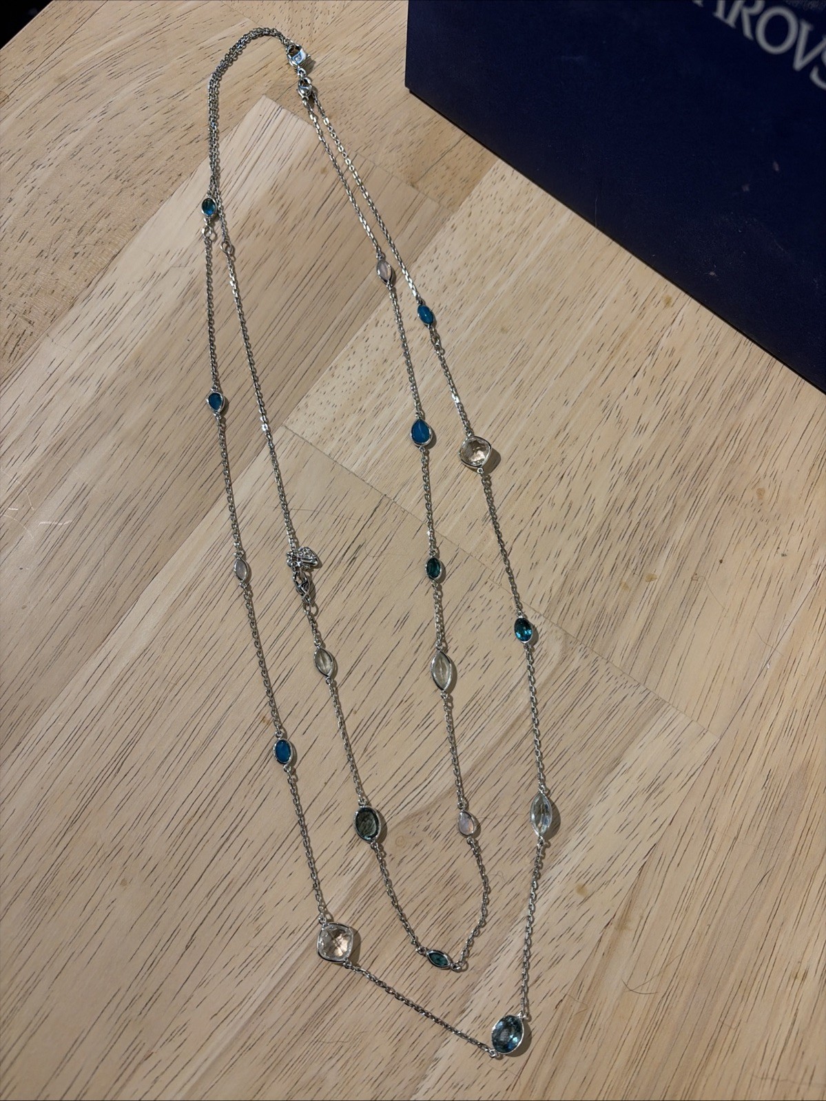 Swarovski Crystal Necklace Blue And clear Crystal Multiple Clasp Adjust Length
