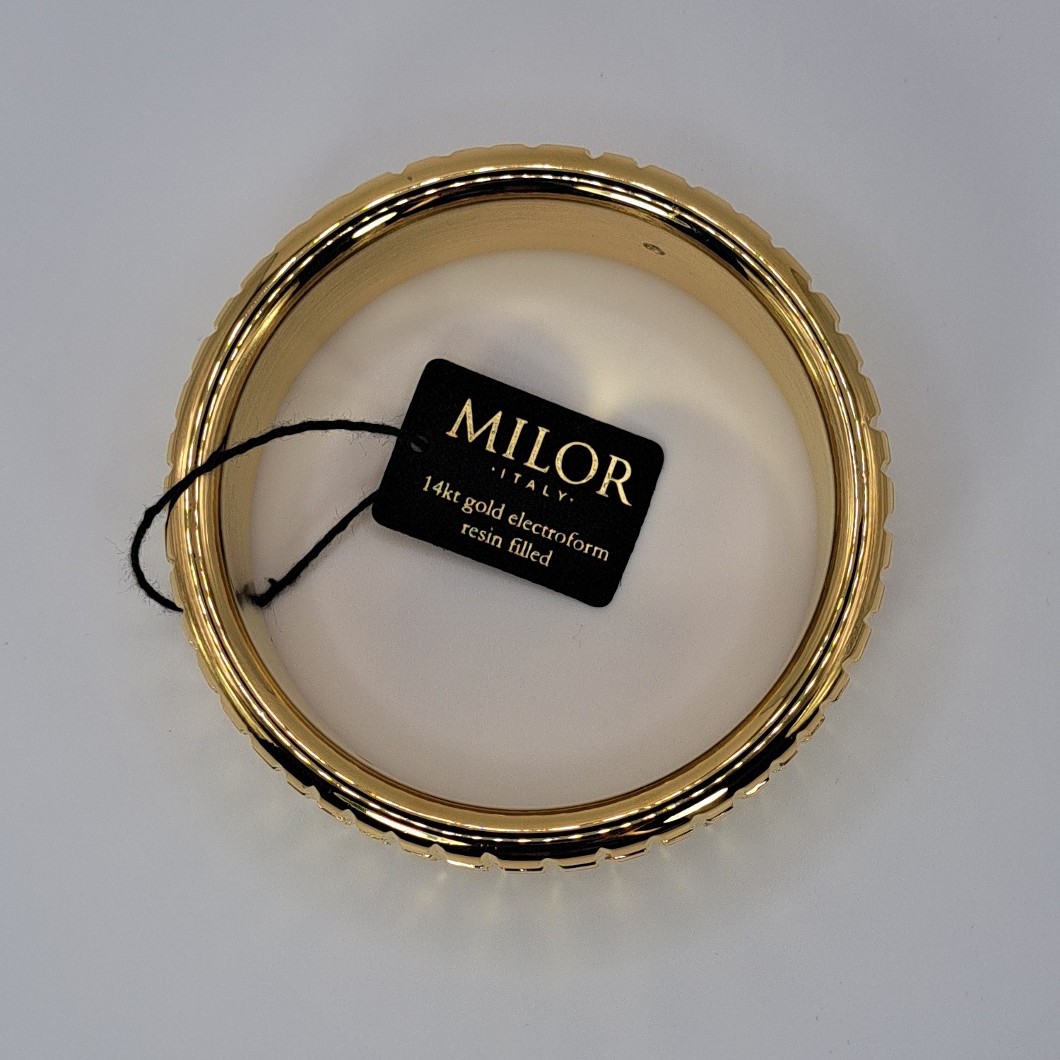MILOR 14K Yellow Gold Resin Core Bold Textured Bangle Bracelet Large 7.75″ NEW
