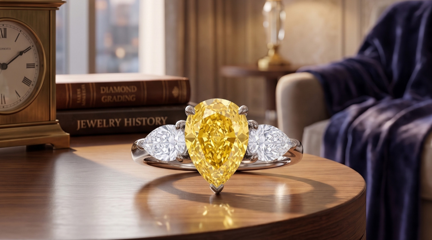 8.00 Ct Certified Pear Cut Natural Yellow Diamond Ring VVS1 White Gold Finish
