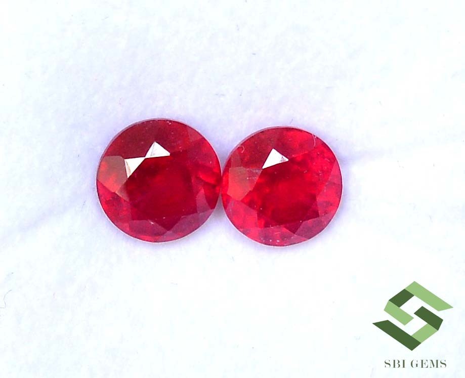 8 mm Natural Ruby Round Cut Pair 6.00 CTS Mozambique Loose Gemstones GF
