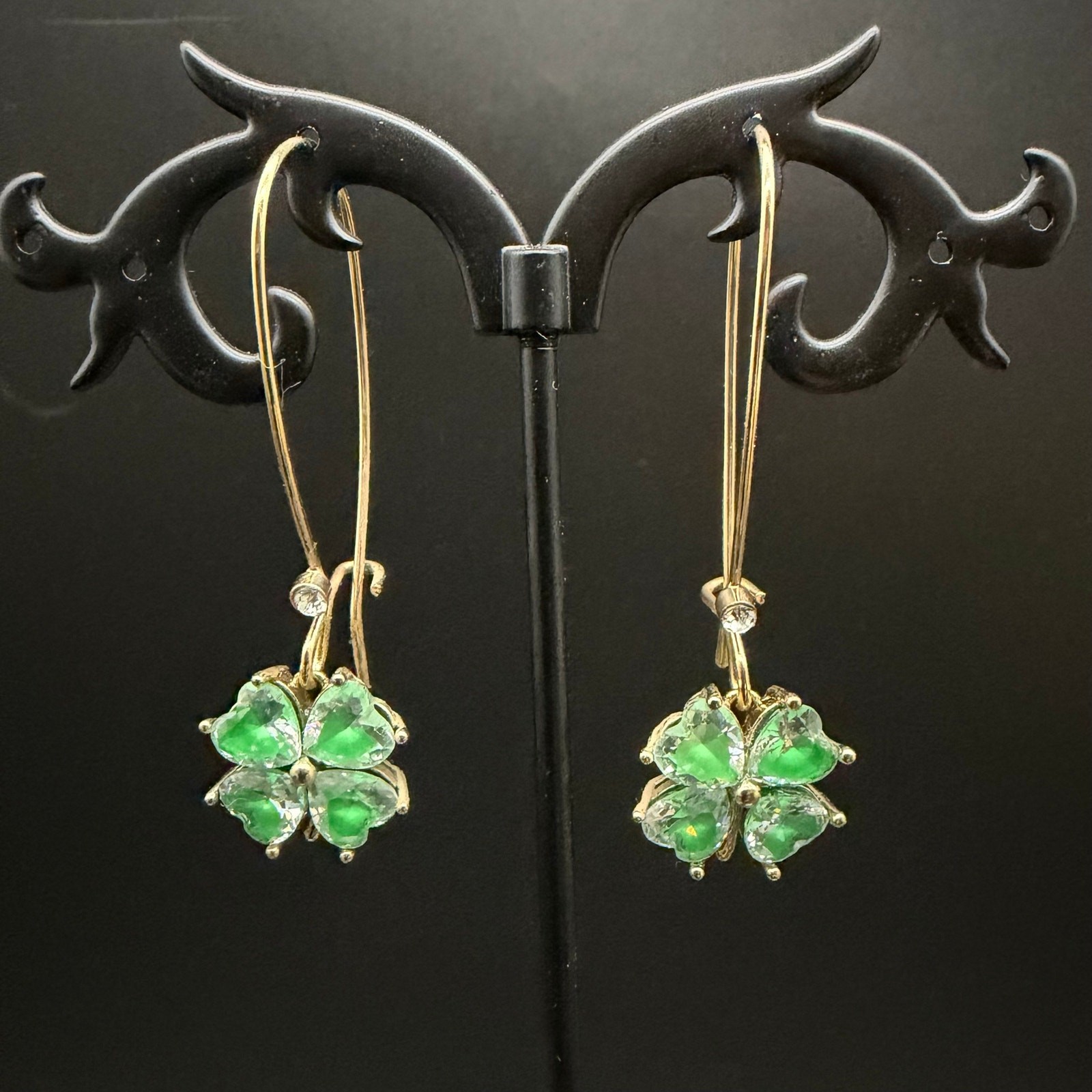 NEW True To Form Hand Painted Shamrock 4 Leaf Clover Earrings ~St Patrick’s Day