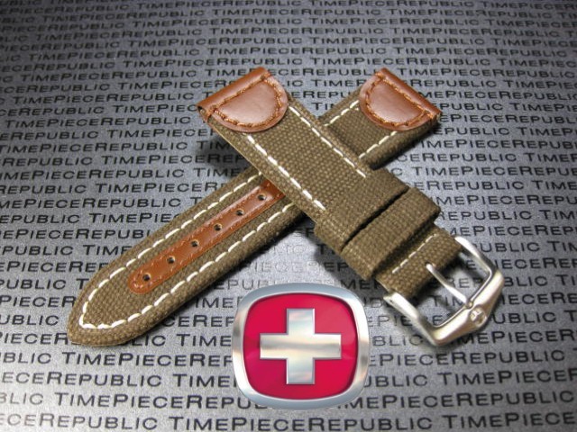 New 20mm Top Quality Brown CANVAS LEATHER STRAP Army Band X Wenger Swiss 20 R