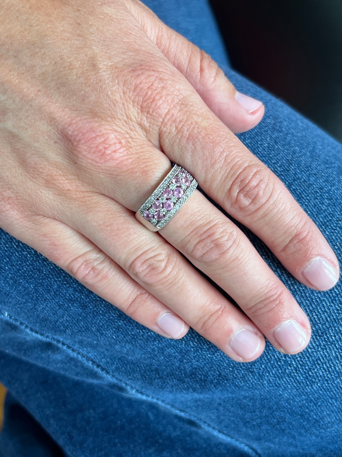 Effy Contemporary 1.60 Carat Pink Sapphire Diamond 14k White Gold Cocktail Band